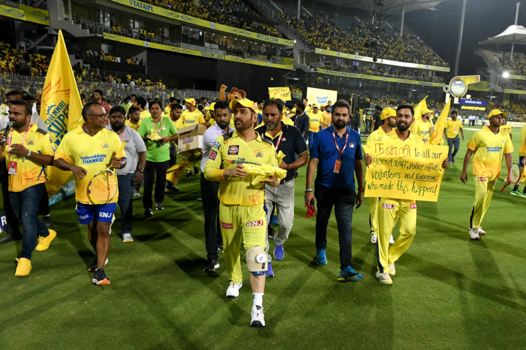 MS Dhoni with CSK fans