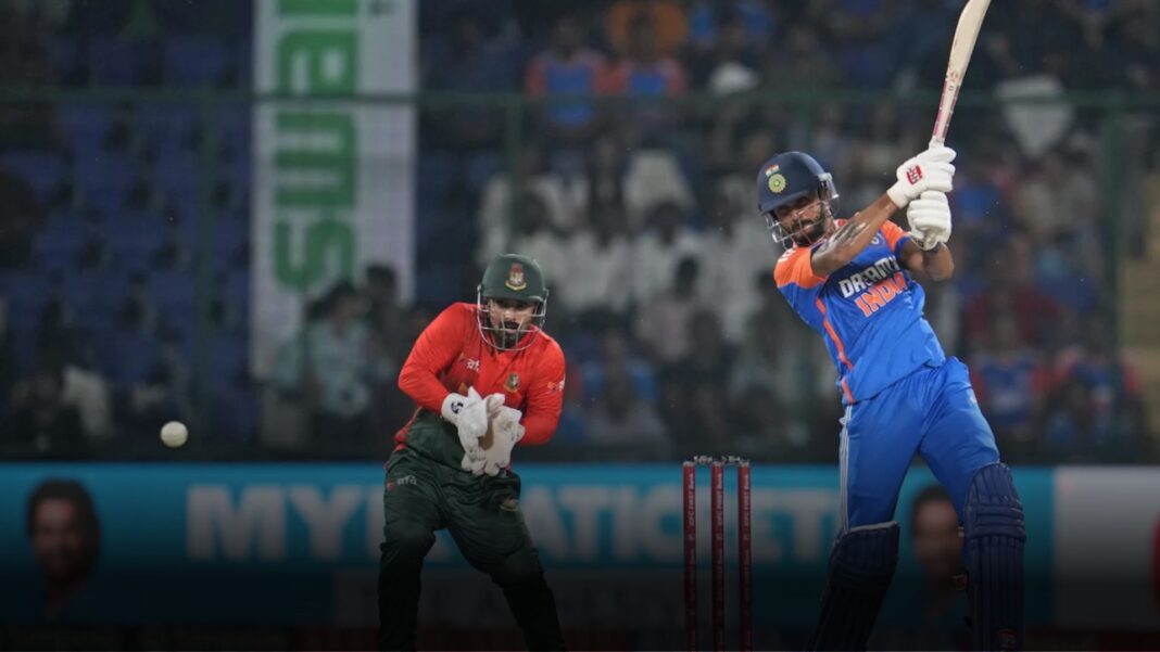 Nitish Reddy batting against Bangladesh in 2nd T20I